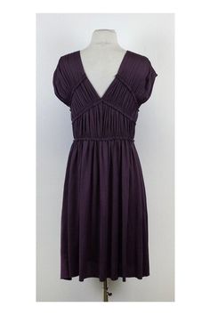 This mauve silk dress features a gathered bust and shoulders that give it a romantic feel. Pair it with gladiator sandals for an effortless look! Size Small Body 100% Silk Slips on Double v neck Gathered bust Shoulder to Hem 38" Bohemian, preppy, hippy, young, & luxe are all words to describe this designer's style. Tory Burch has a signature style but also keeps up with new trends and creates some of her own. Her use of bright colors and bold patterns gives her designs a fresh, modern look. Gathered Dress, Buy Shoes Online, Silk Slip, Words To Describe, New Trends, Gladiator Sandals, Signature Style, Mens Fashion Casual, Silk Dress