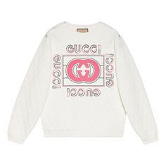 (WMNS) Gucci Vintage Logo Quilted Sweatshirt 'White Pink' 717400-XJEV9-9095 Gucci Cotton Sweatshirt With Logo, Casual Gucci Sweatshirt With Embroidered Logo, Gucci Embroidered Logo Long Sleeve Sweatshirt, Gucci Long Sleeve Tops With Embroidered Logo, Spring White Sweater With Embroidered Logo, White Gucci Sweatshirt With Logo Print, Gucci Casual Cotton Sweater, Luxury Long Sleeve Tops With Embroidered Logo, Luxury Long Sleeve Top With Embroidered Logo