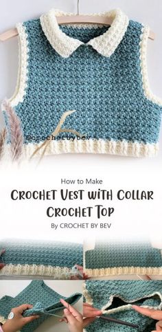 the crochet vest with collar is being made by crochet by bev