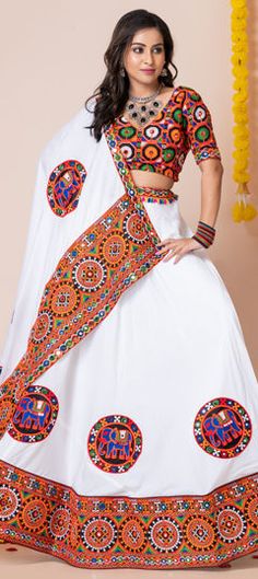 White and Off White color Lehenga in Rayon fabric with Border, Embroidered, Mirror, Patch work Garba Chaniya Choli White, White Garba Lehenga, Multicolor Floor-length Choli With Motifs, Floor-length Multicolor Choli With Motifs, Floor-length Embroidered Fabric With Cutdana For Navratri, Multicolor Anarkali Set With Motifs For Wedding, White Resham Embroidered Fabric For Navratri, White Embroidered Fabric In Traditional Drape For Navratri, Floor-length Choli With Motifs For Festivals