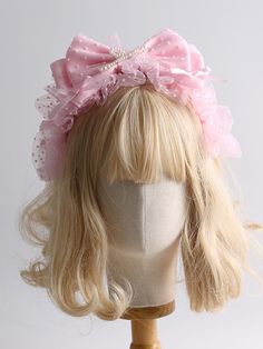 Elevate your kawaii fashion with our Bead Details Pink Sweet Big Bow Ruffled KC. This adorable headpiece features a large, statement pink bow adorned with delicate bead details. The ruffles give it a whimsical, playful look. Elegant Pink Hair Accessories With Bow, Lace Hairband, Kawaii Pink Hair Accessories, Pink Handmade Fairy Kei Jewelry, Coquette Core, Steampunk Fashion Female, Playful Pink Hair Accessories With Bow, Big Hair Bows, Cute Pink Bow Hair Accessories Adjustable