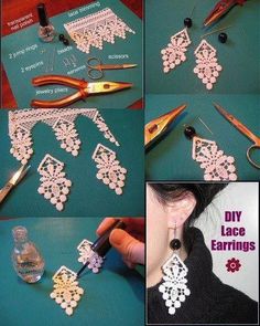 the instructions to make lace earrings with scissors