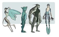 four different types of alien creatures, each with their own tail and headdress