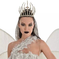 Haunted Bone Tiara Headpiece with Veil Luxury Fantasy Costume Headpieces, Luxury White Headpiece With Curved Brim, Luxury Costume Hats And Headpieces For Halloween, Cheap White Costume Hats And Headpieces, Cheap White Costume Hats And Headpieces For Halloween, Cheap White Halloween Costume Hats And Headpieces, Luxury Tall Crown Headpiece For Costume, Luxury Fitted Costume Headpieces, Tooth Fairy Tiara