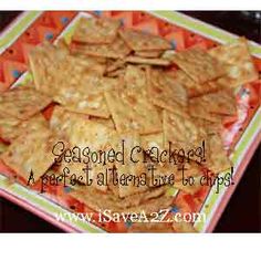 some kind of cracker sitting on top of a colorful plate with words above it