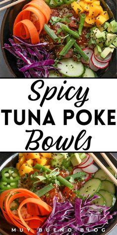 This spicy tuna poke bowl recipe has all the flavors of your favorite sushi without the hassle. These spicy tuna poke bowls are bursting with flavor and perfect for a quick lunch or dinner. Packed with lean protein, veggies, and wholesome Lundberg organic brown rice, this bowl is healthy and delicious. Serve with soy sauce and sriracha on the side. Enjoy this satisfying, healthy recipe this week! #sponsored Nutritious Bowls, Poke Recipes, Hawaiian Salad, Nourish Bowls, Ponzu Sauce, Rice Sushi