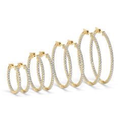 Enhance your style with our dazzling 14k Gold Diamond Hoops. These exquisite Inside Out Hoops feature 2-4 carats of sparkling diamonds, radiating elegance from every angle. Perfect for anniversaries, birthdays, or as a bridal wedding gift, these diamond hoop earrings are a stunning addition to any jewelry collection. Alternatively, choose from our options of lab-grown diamonds or dazzling moissanites at three different price points to fit your unique preferences and budget. Please check below to Gold Diamond Hoop Earrings Large, Glamorous Diamond-accented Hoop Earrings For Party, Luxury Tarnish-resistant Diamond Hoop Earrings, Luxury Gold Diamond-cut Hoop Earrings, Dazzling Diamond-cut Hoop Earrings In White Gold, 14k Gold Hoop Earrings, Gold Diamond Jewelry, Diamond Hoop Earrings, Special Jewelry