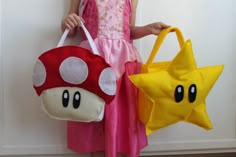 Dog Toad Costume, Mario Halloween Bucket, Toadette Costume, Mario Costume Diy, Diy Treat Bags, Princess Peach Halloween Costume, Princess Peach Halloween, Bowser Costume