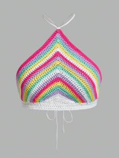 Multicolor Sexy Collar Sleeveless Fabric Colorblock  Embellished Slight Stretch  Women Clothing Diy Crochet Top Pattern, Tops Tejidos A Crochet, Crop Top Crochet, Poncho Crochet, Crochet Crop Top Pattern, Crop Top Pattern, Confection Au Crochet, Crochet Idea, Crochet Tops Free Patterns