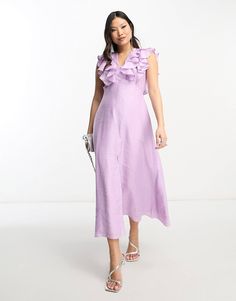 Nobody's Child Petite frill midaxi dress in lilac | ASOS Elegant Lavender Maxi Dress With Ruffles, Chic Sleeveless Purple Midi Dress, Feminine Lavender Maxi Dress With Ruffles, Chic Lavender Midi Dress With Ruffles, Purple Sleeveless Feminine Dress, Feminine Purple Sleeveless Dress, Lavender V-neck Dress With Ruffles, Feminine Sleeveless Purple Dress, Chic Lavender Midi Dress For Summer