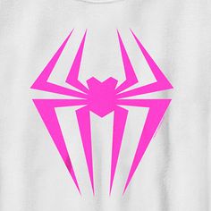 a white t - shirt with pink spider logo on it