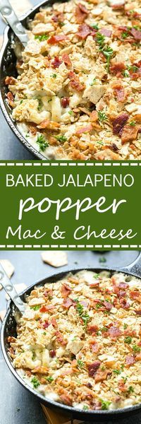 two pans filled with baked jalapeno popper macaroni and cheese