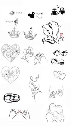 some disney princess tattoos on a white background