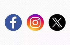 three different types of social icons on a white background, one with an x and the other with a black circle