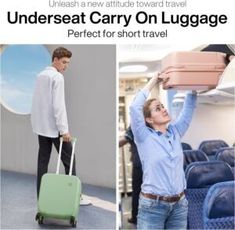 an advertisement for luggage with two people pulling suitcases