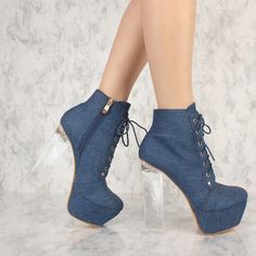 New Never Worn Casual Blue Platform Boots, Blue Denim Boots With Round Toe, Casual Blue High Heel Boots, Blue Ankle-high Summer Boots, Casual Blue Boots For Party, Blue Platform Boots For Spring, Trendy Blue Heels For Fall, Blue Denim Platform Heels, Casual Blue Heels For Fall