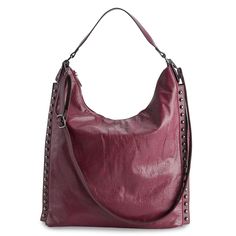 "Featuring a studded, faux-leather design and adjustable straps, this Mellow World hobo is sure to compliment any woman's fashion. HANDBAG FEATURES Water resistant Protective metal feet Washed print HANDBAG DETAILS 16""H x 14""W x 4.5""D Removable/adjustable crossbody strap: 18.5"" to 27"" drop Shoulder strap: 14"" drop Zipper closure Exterior: 1 zip pocket Interior: 1 zip pocket & 2 slip pockets Gunmetal hardware FABRIC & CARE Faux Leather Polyester lining Spot clean Imported Gift Giver Burgundy Shoulder Hobo Bag With Zipper Closure, Travel Hobo Shoulder Bag With Snap Closure, Travel-ready Burgundy Hobo Bag With Zipper Closure, Burgundy Hobo Bag With Zipper Closure, Everyday Burgundy Hobo Bag With Zipper Closure, Burgundy Hobo Bag With Zipper For Daily Use, Burgundy Hobo Bag With Zipper For Everyday Use, Burgundy Hobo Bag With Zipper Closure For Daily Use, Casual Hobo Bag With Snap Closure For Errands