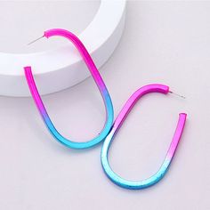 Multi-Color Elongated Hoop Earrings | 2.8 | Fun Fashion Earrings Cheap Blue Hoop Earrings For Festival, Cheap Blue Metal Hoop Earrings, Cheap Rainbow Hoop Earrings For Summer, Cheap Rainbow Nickel Free Hoop Earrings, Cheap Rainbow Nickel-free Hoop Earrings, Fun Fashion, Fashion Earrings, Cool Style, Multi Color