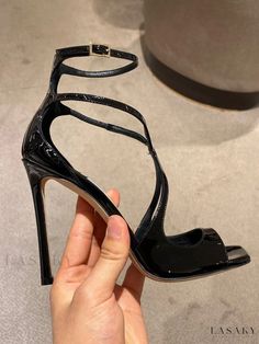 Elegant Ankle Strap Stiletto Heeled Sandals Luxury Sandals, Lace Halter Dress, Elegant Heels, Black Sandals Heels, Stiletto Sandals, Peep Toe Heels, Ankle Straps, Pink Satin, Sandals Summer