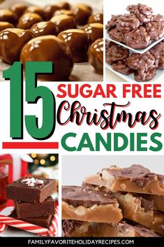 a collage of christmas desserts with text overlay that reads 15 sugar free christmas candies