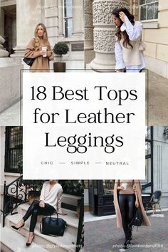 Elevate your style with the best tops to wear with leather leggings! Discover 18 chic leather legging outfit ideas that will make you stand out from the crowd. From casual looks to dressy night out leather leggings outfits, we've curated a collection of the best tshirts, sweaters, and tops that perfectly pair with leather leggings. Click now and upgrade your women’s wardrobe with these stylish leather legging outfit ideas! Leather Leggings Outfit Night Going Out, Leather Leggings Outfit Casual, Leather Leggings Outfit Fall, Leather Leggings Outfit Night, Leather Leggings Outfit Winter, What To Wear With Leather Leggings, Black Leather Leggings Outfit, Taupe Leather Jacket, Faux Leather Pants Outfit