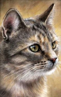 a painting of a cat with green eyes