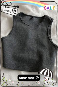 Summer New Ladies Retro Crop Top High Waist Slimming Stretch Slim Short Sleeveless Bottoming Top Gray Sleeveless Crop Top For Summer, Solid Sleeveless Vest Tank Top, Casual Sleeveless Gray Crop Top, Casual Gray Sleeveless Crop Top, Gray Sleeveless Spring Vest, Gray Sleeveless Vest For Spring, Gray Tank Vest For Spring, Retro Crop Top, Slim Waist