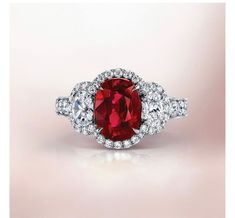 Customized Rings, Ruby Rings, Three Stone Diamond Ring, Ruby Diamond Rings, July Birthday, Rare Gemstones, Oval Cut Diamond, The Ultimate Gift, Ruby Diamond