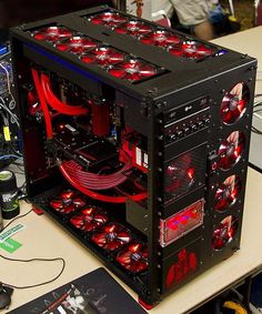 a computer case sitting on top of a desk