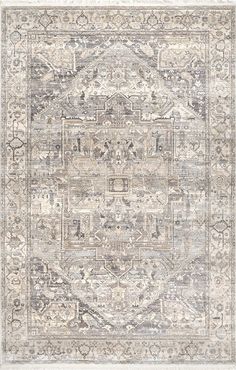 an area rug with grey and beige colors