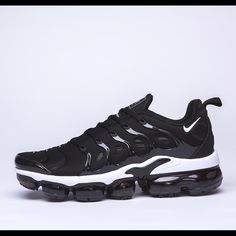 Left Shoe Has Extra Glue Around Front Tip. Over Seven Years In The Making, The Men's Nike Air Vapormax Plus Running Shoes Are A Transcendent Revolution. This Sleek Hybrid Sneaker Not Only Brings The Comfort You Crave, The Unique Style Makes Them A Standout, Wearable Style For Everyday Use. A Snug, Foot-Hugging Bootie Construction Provides The Stability You Want, While Iconic Vapormax Cushioning Enhances That Springy Bounce You Can Feel With Every Step. Completely Transforming The Standard Air Ma Dynamic Black Custom Sneakers With Air Cushioning, Black Custom Sneakers With Air Max Cushioning, Black Dynamic Sneakers With Air Max Cushioning, Black Custom Sneakers With Air Cushioning For Running, Nike Dynamic Black Custom Sneakers, Nike Custom Black Dynamic Sneakers, Black Dynamic Sneakers With Air Cushioning, Dynamic Black Nike Custom Sneakers, Dynamic Black Sneakers With Air Cushioning