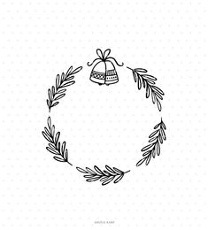 a hand drawn christmas wreath with a bell