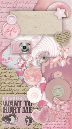 an altered collage with pink and white items