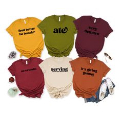 Gen Z Sayings Funny Thanksgiving Shirts - Unisex Short Sleeve T-Shirt We use Bella + Canvas 3001 premium t-shirts which have a soft and light feel, It's very comfy and with it's unisex sizing it's perfect for both men and women. Fun Holiday Shirts For The Entire Family! BRAND & MATERIAL: Bella + Canvas - Unisex Short Sleeve Jersey Tee - 3001 - 4.2 oz., 100% airlume combed and ringspun cotton, 32 singles - Athletic Heather and Black Heather are 90/10 airlume combed and ringspun cotton/polyester  - Ash is 99/1 airlume combed and ringspun cotton/polyester - Alternate Heather CVC/Blend colors are 52/48 airlume combed and ringspun cotton/polyester  - Heather Prism colors are 99/1 airlume combed and ringspun cotton/ polyester (Unique coloring, grey flecks of heather pulled through the base color Casual T-shirt For Fall Holiday, Casual Fall Holiday T-shirt, Gen Z Funny, Teen Slang, Funny Thanksgiving Shirts, Crafty Mom, Food Shirt, Family Brand, Thanksgiving Food