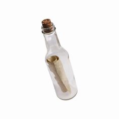 an empty glass bottle with a cork in it