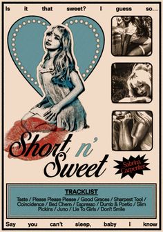 a poster for the show shot n'sweet, with images of women and men