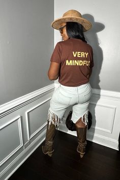 Very demure tee features top quality premium ring spun cotton and butter soft feel. Available in Size S-3X. Place a note in your order with size. Please allow 1-3 days for processing. In Sizes S-XL Small 4-6 Medium 8-10 Large 12-14 XLarge 14-16 Trendy Brown Relaxed Fit T-shirt, Trendy Brown T-shirt For Spring, Fitted Brown Graphic T-shirt, Fitted Brown Graphic Tee, Trendy Brown Tops With Text Print, Trendy Brown T-shirt For Fall, Brown Cotton T-shirt For Spring, Spinning, Graphic Tee