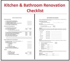 the kitchen and bathroom renovation checklist is shown in this document, which shows how to fill