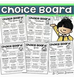 the choice board for students to use in their writing and spelling skills, with pictures on it