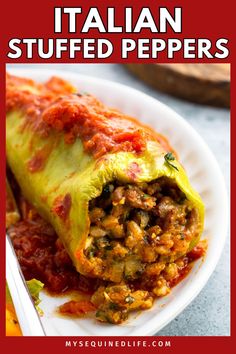 A farro and sausage stuffed cubanelle pepper covered in marinara sauce on a plate. Sausage Stuffed Hot Peppers, Stuffed Pablo Peppers Sausage, Wax Pepper Recipes, Stuffed Peppers With Sausage, Stuffed Hot Peppers With Sausage, Italian Sausage Stuffed Peppers, Stuffed Italian Peppers