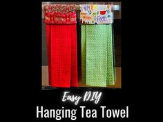 two tea towels hanging on a rack with the words, fry my hargling tea towel