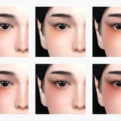 six different views of the same woman's face, including her eyes and eyebrows