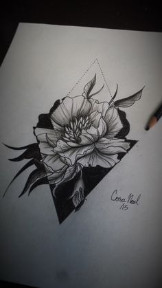 a pencil drawing of a flower on paper