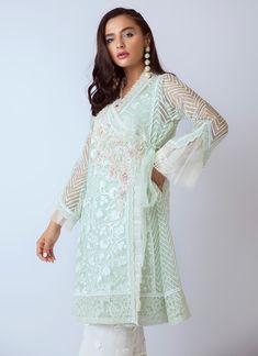 Organza Kurti Designs Latest, Organza Dresses, Organza Shirt, Desi Wear, Aqua Fabric, Embroidered Organza, Beautiful Suit, Organza Dress, Tailored Design