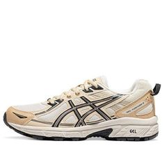 (WMNS) ASICS Gel-Venture 6 Running Shoes 'Beige Black' 1012B359-105 Cream Lace-up Walking Sneakers, Casual Asics Trail Running Shoes For Walking, Asics Low-top Trail Running Shoes For Walking, Asics Trail Running Shoes For Walking, Beige Lace-up Running Shoes For Streetwear, Sporty Beige Asics Sneakers, Functional Beige Running Shoes With Rubber Sole, Beige Breathable Running Shoes For Streetwear, Functional Beige Sneakers With Round Toe