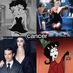 four different pictures with cartoon characters in them