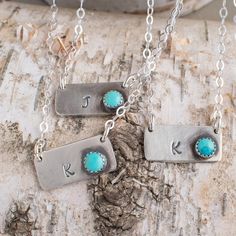 Initial Necklace Gift Bridesmaids Personalized initial Charm Country Wedding Favor Bride Gift Letter Necklace Turquoise Sterling Silver This personalized initial necklace can be customized with 3 characters. This sterling silver pendant includes a 5mm Kingman turquoise stone and a hand stamped arrow. A boho style pendant to give to a friend, sister or your Mom. Makes the perfect gift for girls and women. Layer this with other charm necklaces or wear a lone. Made of solid sterling silver that han Country Wedding Favors, Letter Gifts, Wedding Gifts For Bridesmaids, Bridesmaids Personalized, Letter Necklace, Personalized Initials, Initial Charm, Bridesmaid Proposal, Bridesmaids Gifts