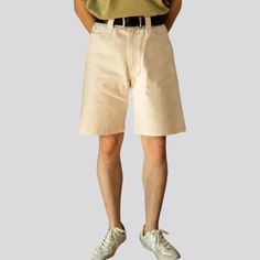 Introducing our new 90's style men's denim shorts, a must-have from our 2024 Summer Collection. These ivory shorts are the perfect combination of vintage charm and trendy appeal. Their slouchy cut and high-waist design exude a laid-back 90s vibe, while the single-color ivory color adds a touch of sophistication.Distinctive Features 90s Nostalgia: Relive the unfussy and stylish era with these must-have denim shorts. Loose Fit: Embrace a informal and non-formal fit for all your summer adventures. Jean Shorts For Streetwear In Summer, Cotton Jean Shorts For Summer Streetwear, Cotton Knee-length Jean Shorts For Streetwear, Spring Knee-length Jean Shorts With Belt Loops, Jean Shorts With Belt Loops For Summer, Short Jean Shorts With Belt Loops For Summer, Summer Streetwear Shorts With Belt Loops, Summer Jean Shorts With Belt Loops, Trendy Bermuda Jean Shorts For Spring