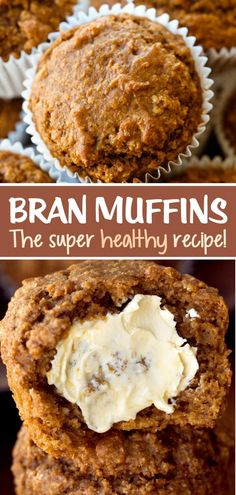 bran muffins with cream cheese in the middle