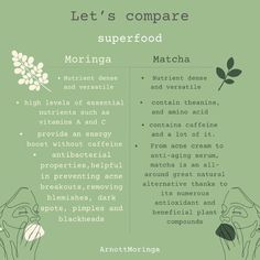 an advertisement with the words, let's compare superfood and matcha